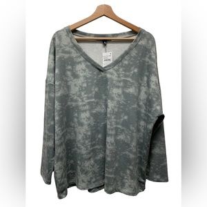 New! Supply & Demand women's top gray tie dye long sleeve loungewear, plus 1X